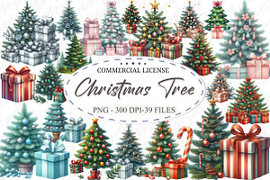 Christmas Tree and Gift Watercolor, an Illustration by designcity5