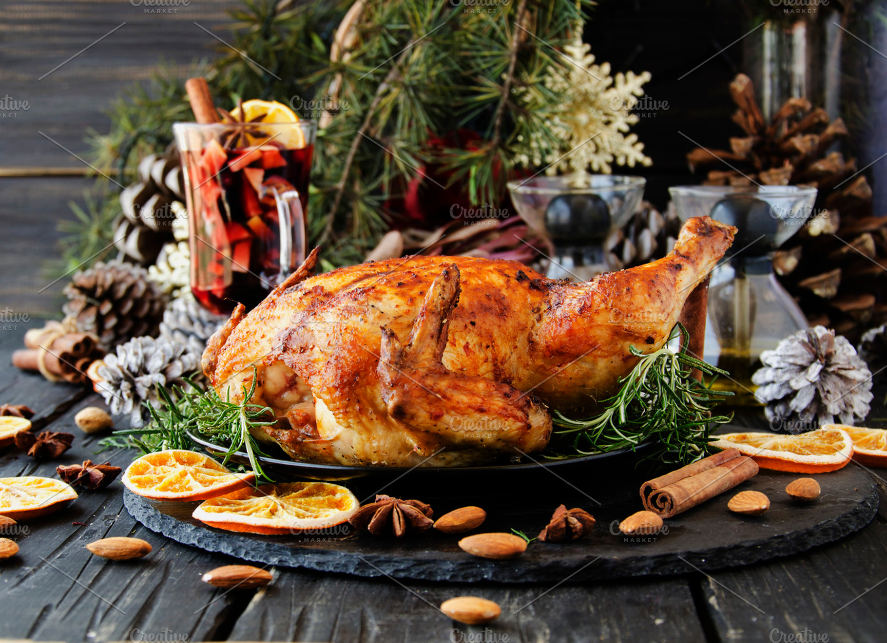 Baked chicken for christmas or new year containing backgrounds, baked, and, a Food & Drink Photo by Wild Drago Shop