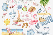 Watercolor summer beach clipart, an Illustration by AquarelleSpace (Thumbnail 1 of 4)