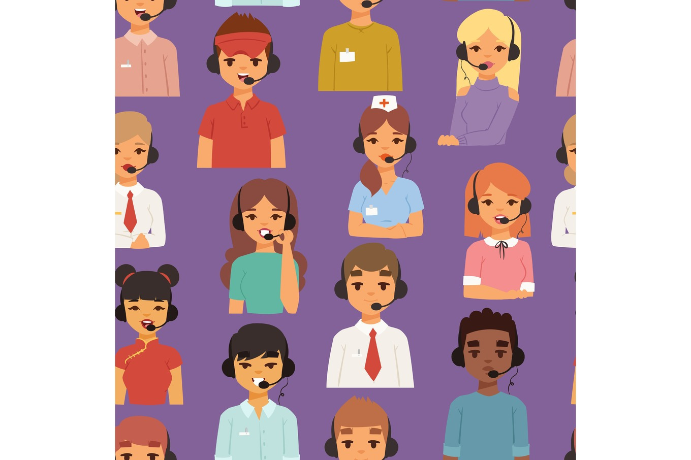 Call center agents cartoon business people with headphones team talking ...