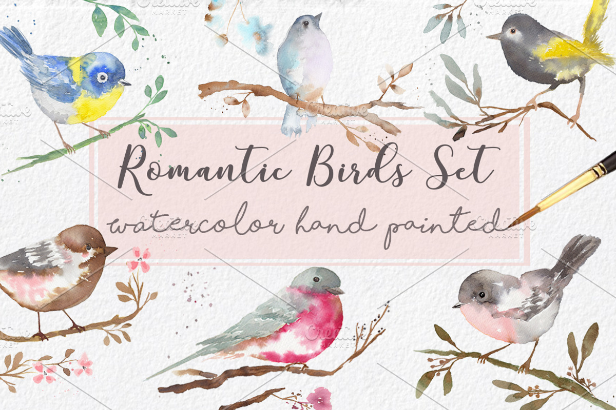 Watercolor Romantic Birds handmade, a Decorative Illustration by MaraquelaStudio (Photo 1 of 5)