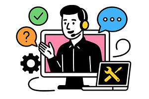 Support agent assisting a customer, a Technology Illustration by ZinetroN
