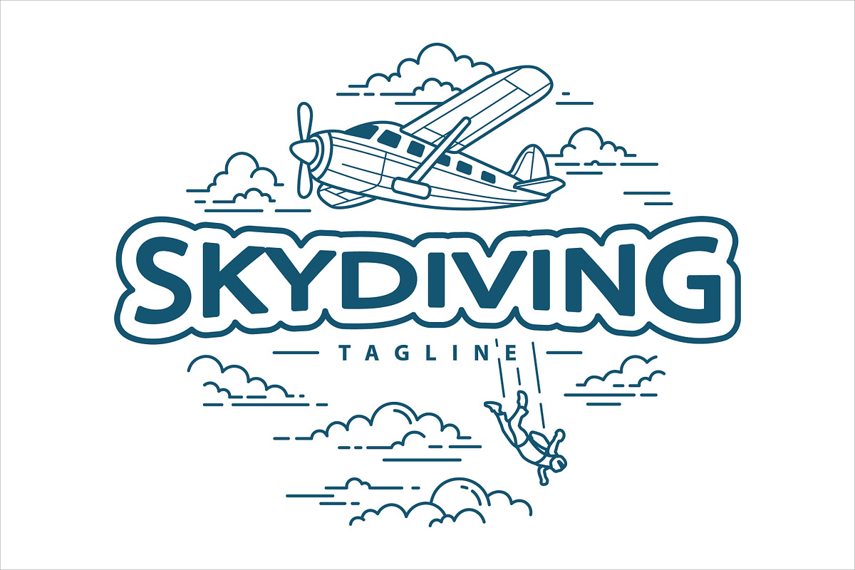 Skydiving Logo with Airplane and Sky, a Branding & Logo Template by Saba Vector