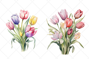 Pastel Tulip Bouquets Watercolor