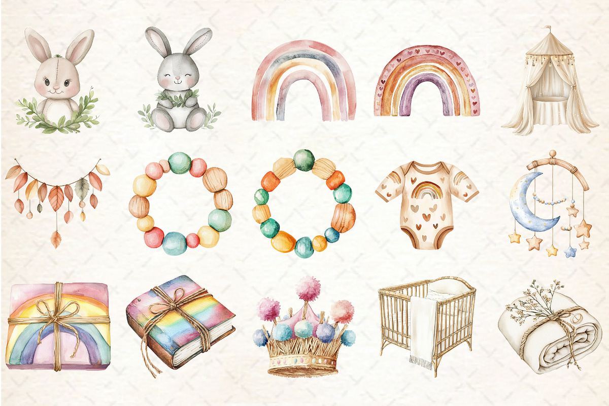 Baby Shower Boho Nursery Clipart, an Illustration by Rose Art (Photo 2 of 4)