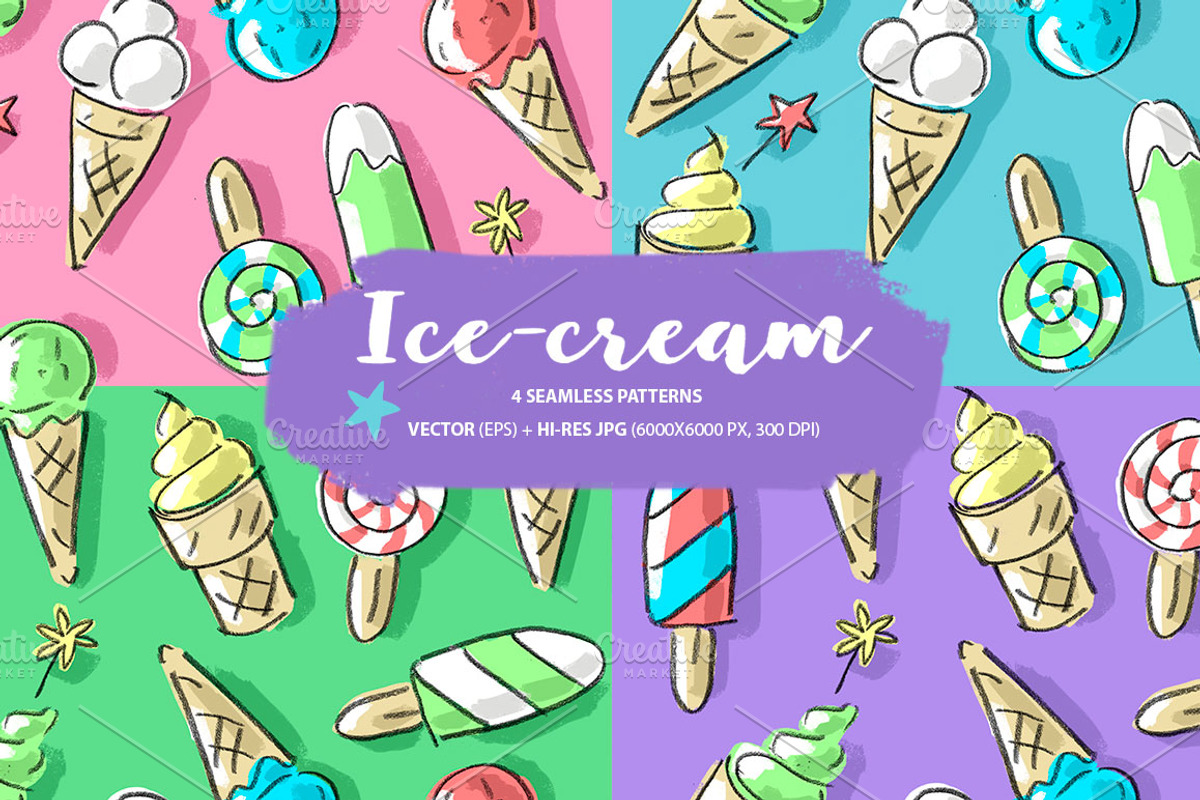 Set: seamless pattern with ice-cream, a Pattern Graphic by Melniklenart (Photo 1 of 9)