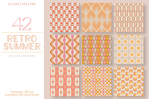 42 Groovy Retro Summer Patterns, a Pattern Graphic by Jennadesigns