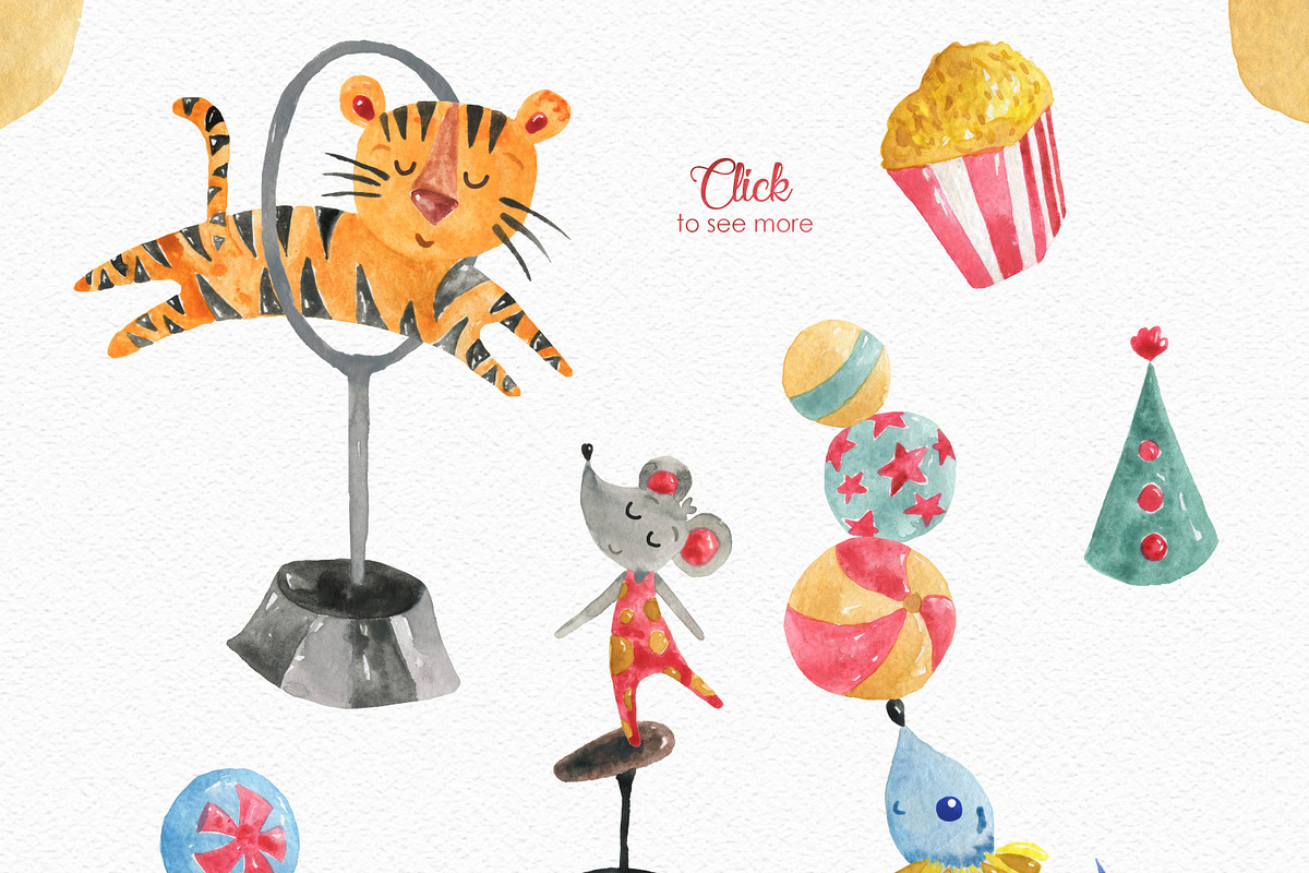 Circus Watercolor Clipart Set, an Animal Illustration by LeMagiqueBoutique (Photo 7 of 9)