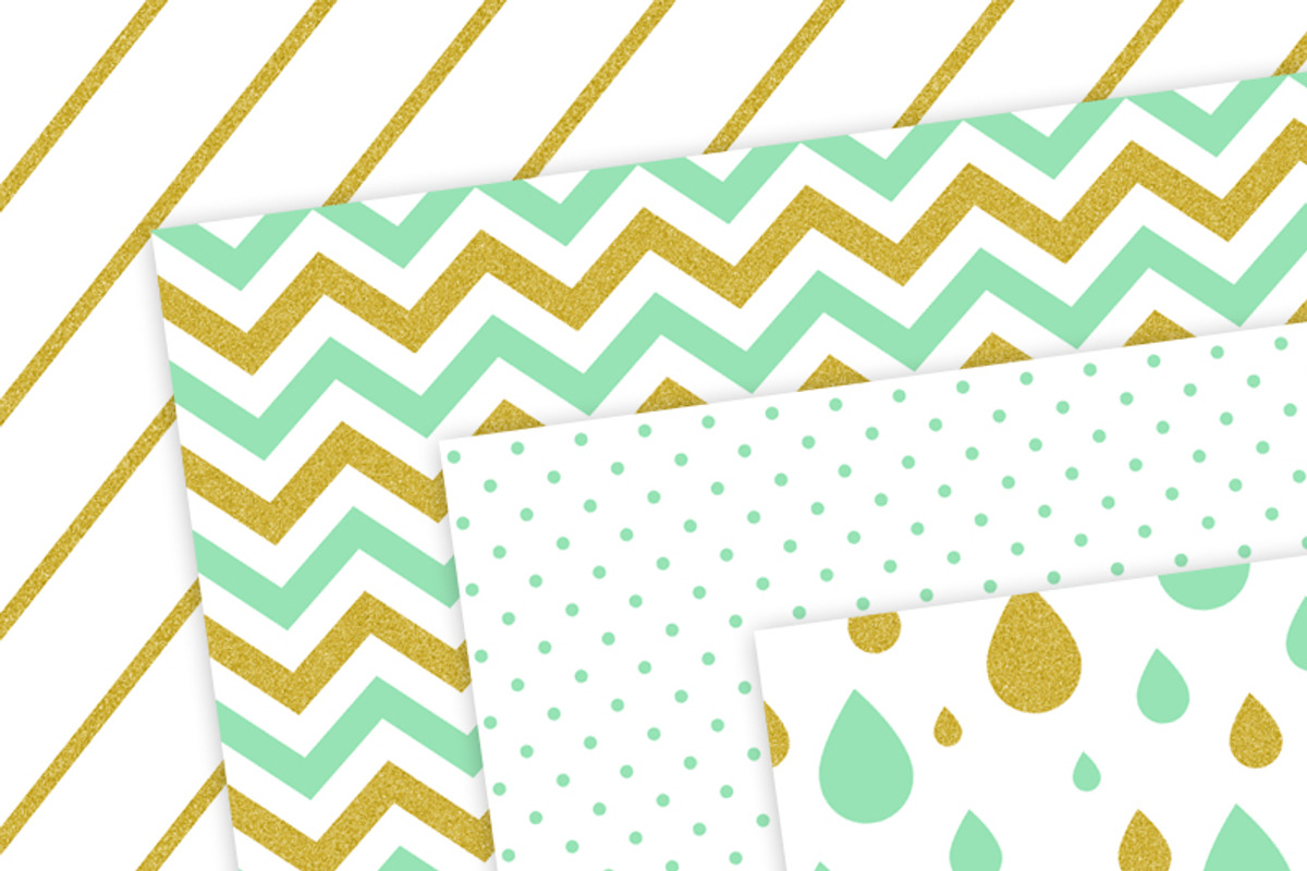 Mint And Gold Patterns Digital Paper preview 4