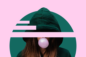 girl inflates chewing gum. bubble of