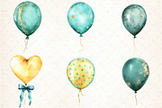 Teal and Gold Balloons Clipart, an Illustration by DreamCafeArt (Thumbnail 4 of 9)