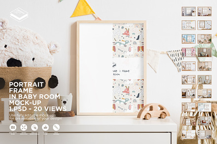 Portrait Frame in Baby Room Mock-up, a Print Template by Branda Keeps