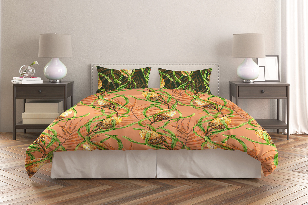 Banksia & palm leaves. Watercolor, a Pattern Graphic by Ola_Vola (Photo 7 of 7)