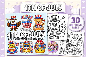 4th of July Bold Easy Coloring Book, a Seasonal Illustration by HueNestify