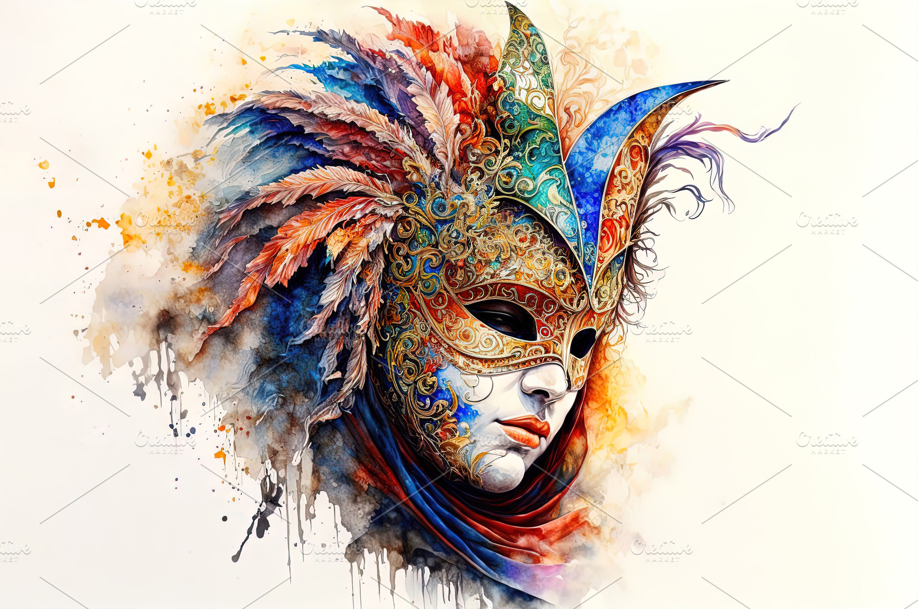 Watercolor Traditional Carnival Mask, an Arts & Entertainment Photo by Shootdiem