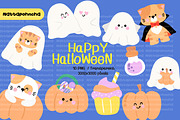 Cute Halloween Cat and Ghost Clipart, an Illustration by Nattapohncha (Thumbnail 1 of 4)