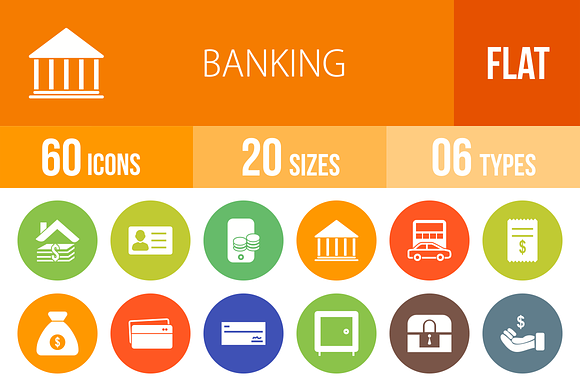 60 Banking Flat Round Icons