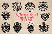 Mexican Folk Art Sacred Hearts SVG, an Object Graphic by Pattern Whimsy (Thumbnail 1 of 4)