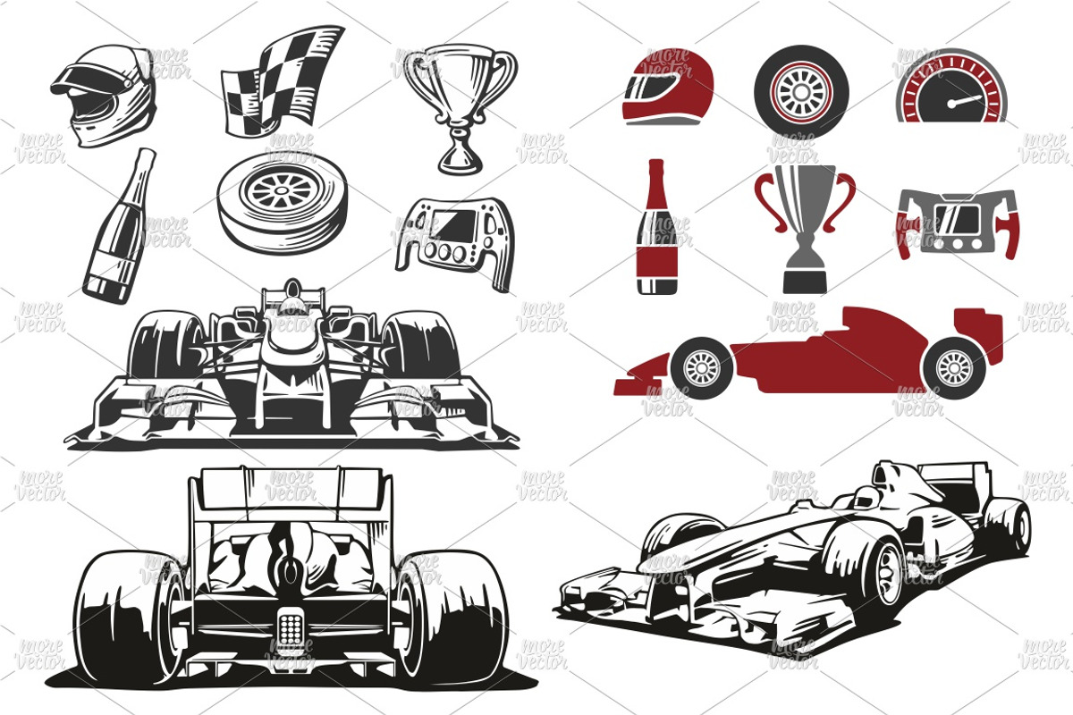 Formula one car race icons set, an Outline Icon by MoreVector
