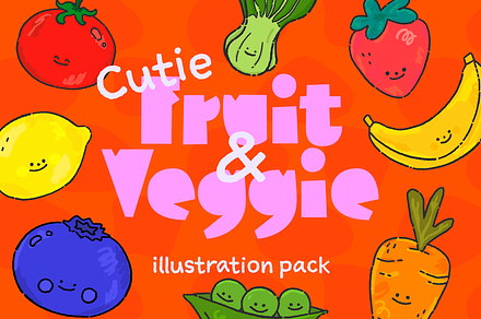 Cutie Fruit & Veggie Illustrations, an Illustration by Ashley Acevedo