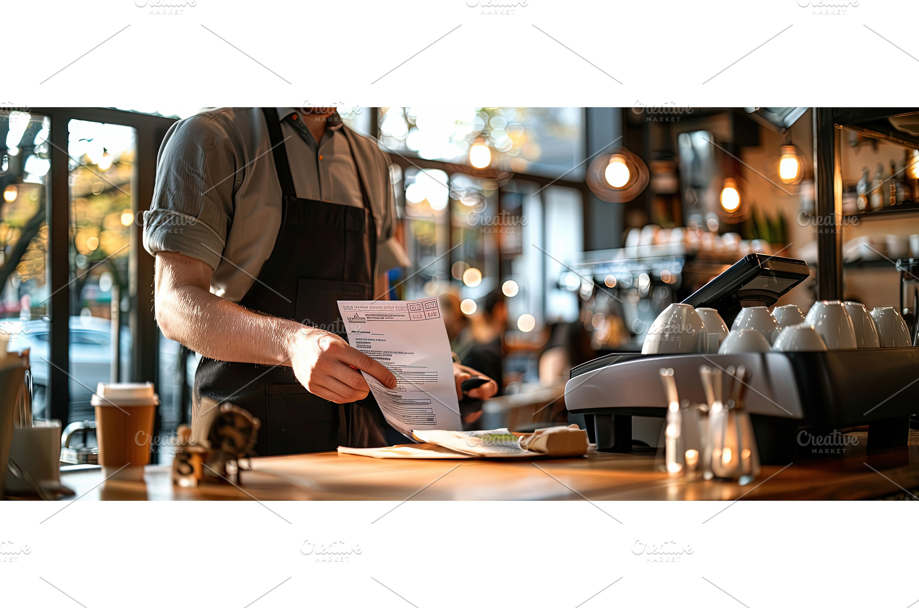 Male Coffee Shop Worker Scanning, a Business Photo by piter.goskov