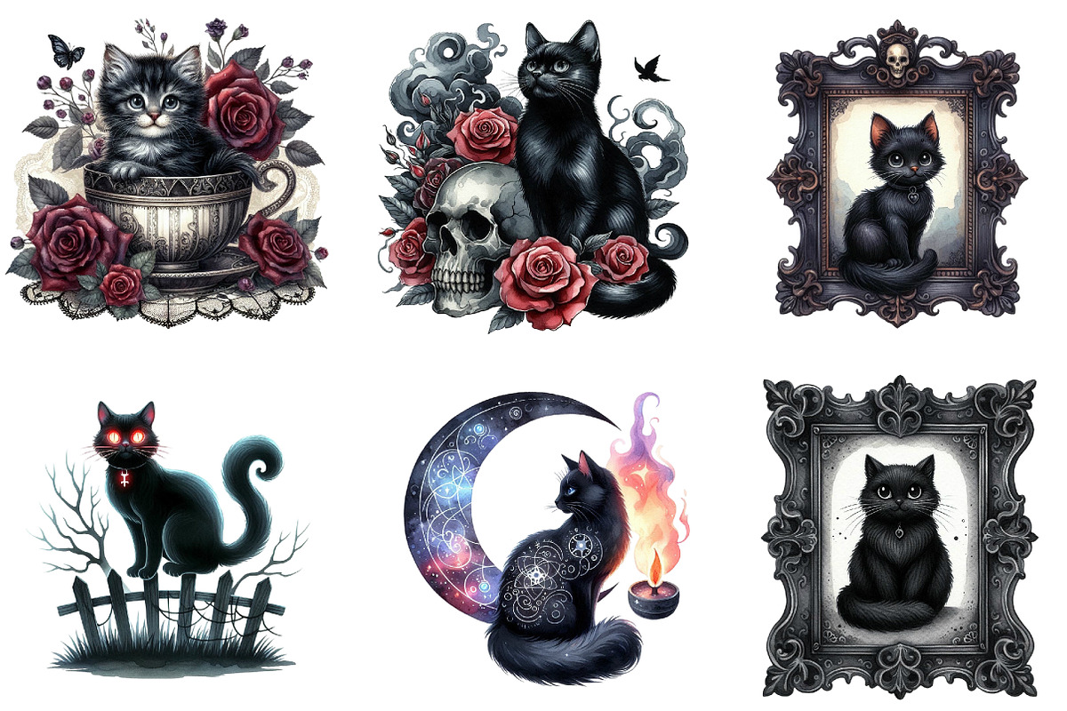 Black Cat Gothic Clipart, an Illustration by DreamArtGraphic (Photo 2 of 4)