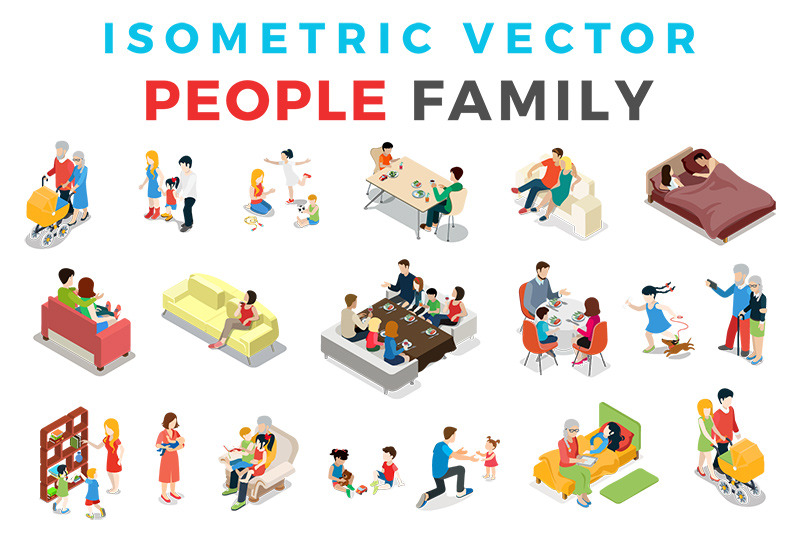 Vector Family People Isometric Flat, a Graphic by Sentavio