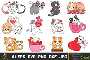 Funny Kawaii Romantic Cats Cliparts, an Animal Illustration by ARTify Illustrations (Thumbnail 1 of 7)