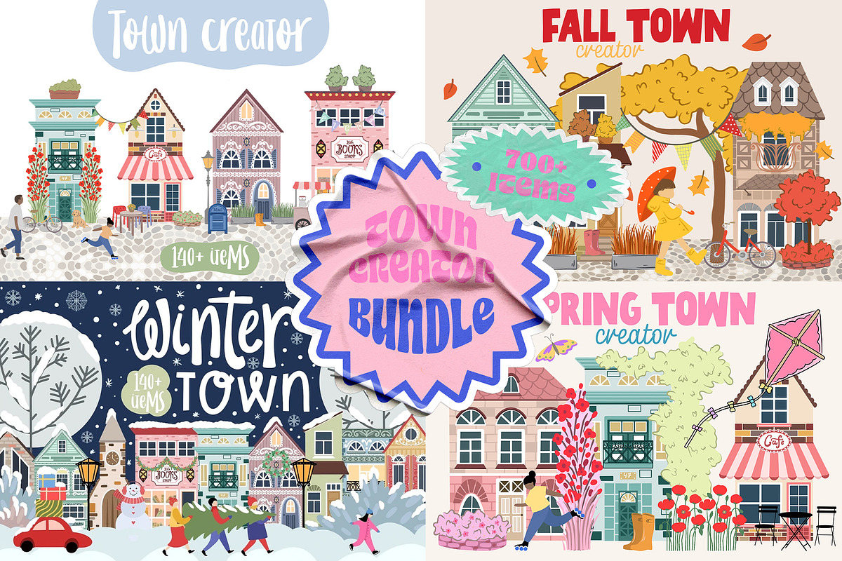 Seasonal Town Creator Bundle -60%OFF, a Decorative Illustration by Alina Sh (Photo 1 of 22)