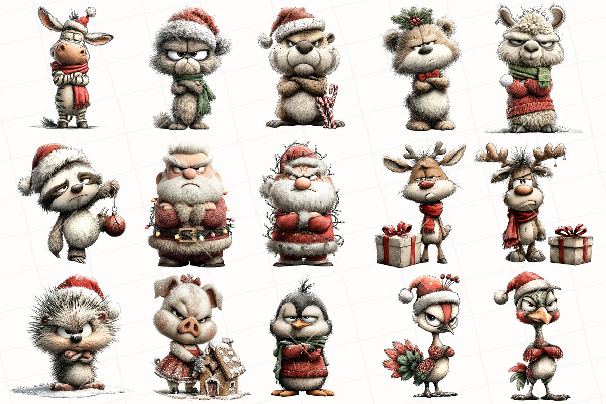 Whimsical Grumpy Christmas Clipart, an Illustration by OK Design (Photo 3 of 7)