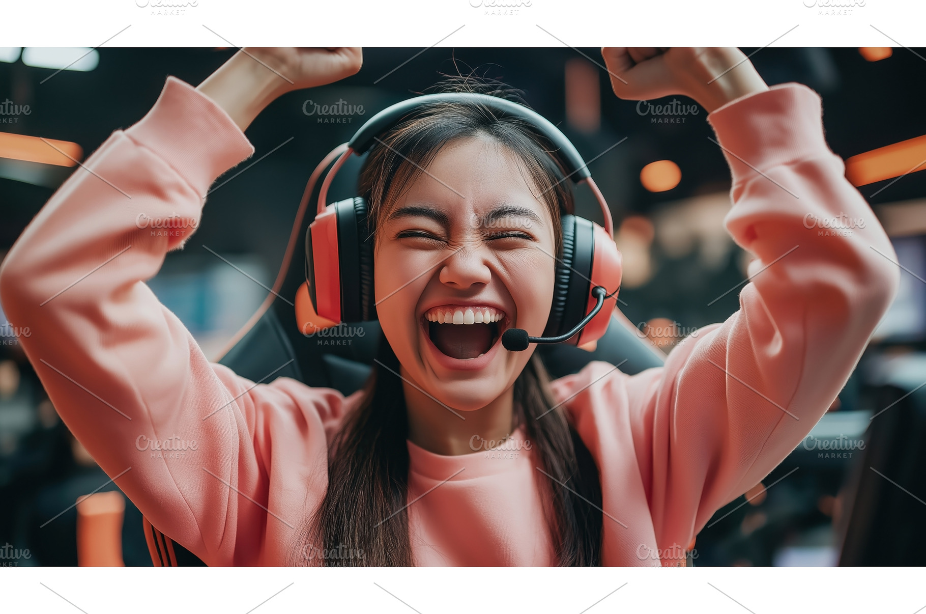 Asian female gamer celebrating, a Person Photo by Sergey Kotenev