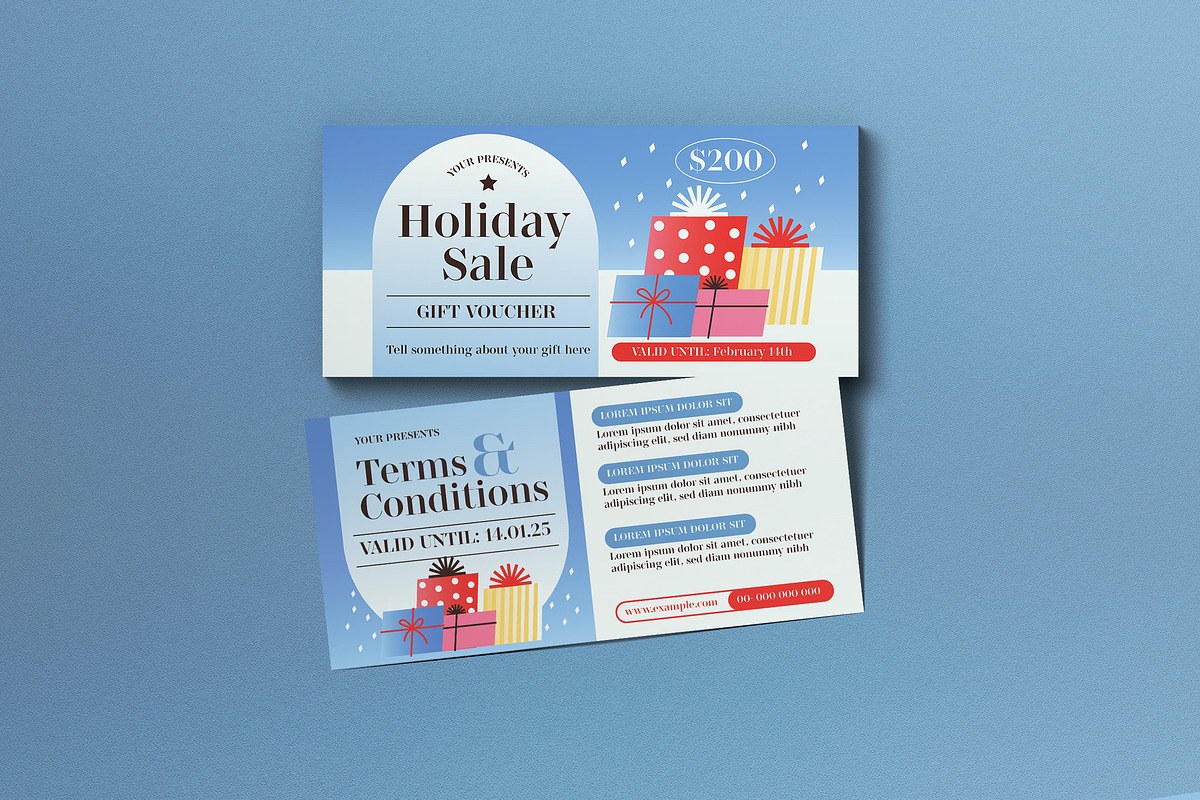 Blue Modern Holiday Sale Voucher, a Card Template by graphicook (Photo 1 of 3)