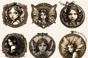 SEPIA FAIRIES IN LOCKETS CLIPART