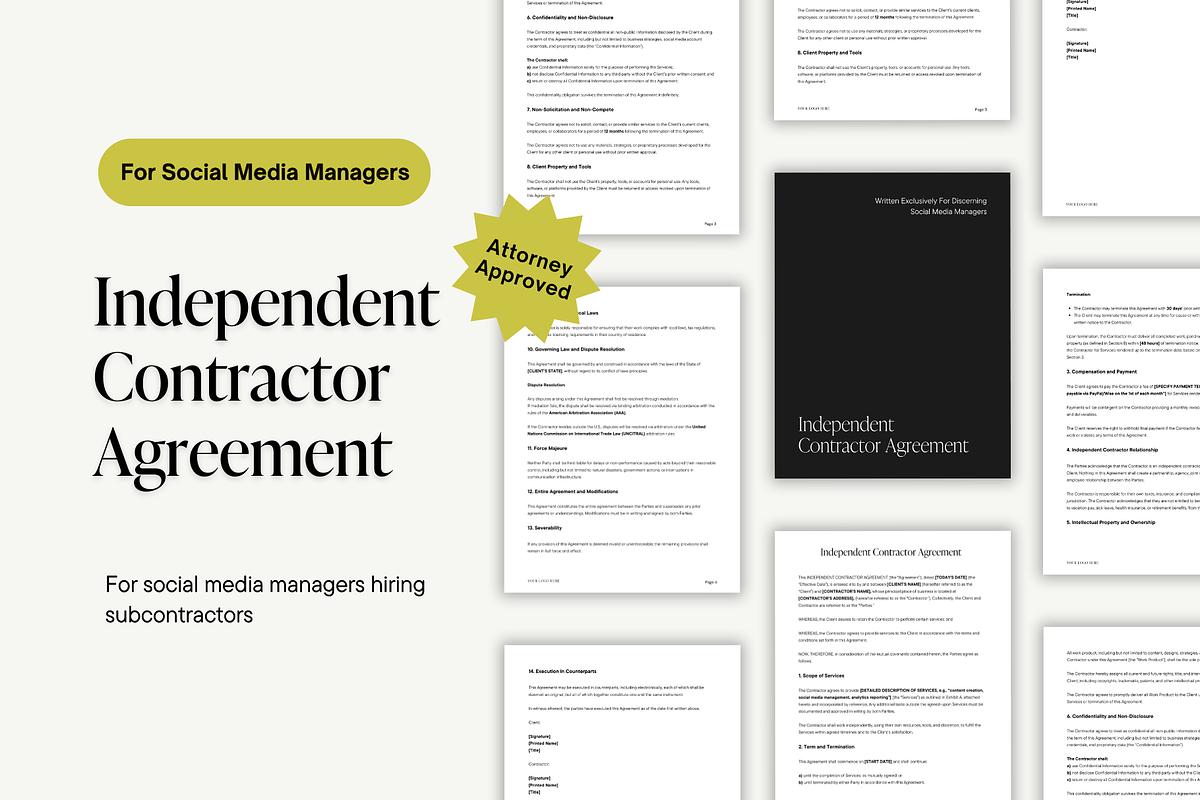 Independent Contractor Agreement Template for Social Media Managers | Editable & International-Friendly