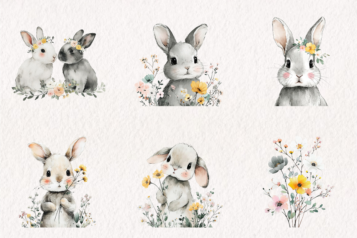 Watercolor Bunnies and Wild Flower, an Illustration by CreationArt (Photo 3 of 10)