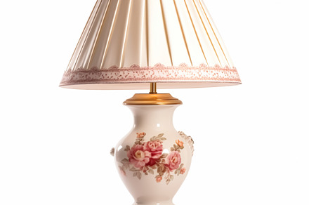 Vintage country style antique table lamp with a beautiful lampsh, a Photo by Anneleven