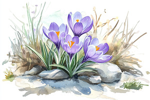 Illustration of spring crocus flowers, a Nature Photo by AlyaAnd