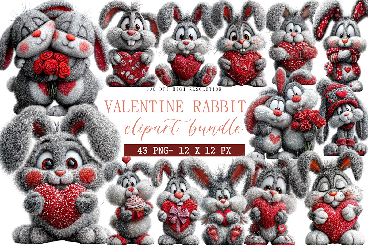 Valentine Rabbit Clipart, an Illustration by DreamArtGraphic (Photo 1 of 4)