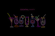 Cocktail Glasses Neon Line Art, an Object Graphic by danjazzia (Thumbnail 1 of 3)