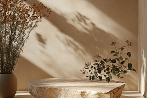 Stone pedestal with dried flowers an, a Background Photo by Pixeness Studio