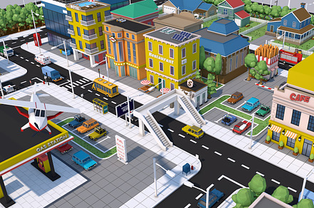 Low Poly City Town Pack, an Architecture 3D Model by multimedia4ds