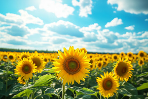 Vibrant sunflower field stretches to, a Nature Photo by MistyDay