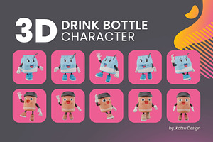 Drink Bottle And Cup 3D Character