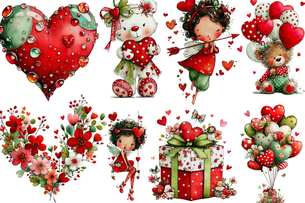 Watercolor Valentine Clipart, an Illustration by Designking (Photo 2 of 5)