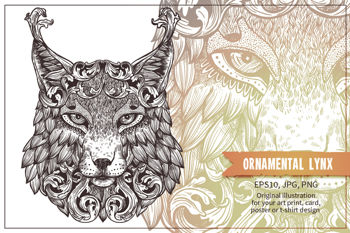 Ornamental Hand Drawn Lynx, an Animal Illustration by alexrockheart (Photo 1 of 3)
