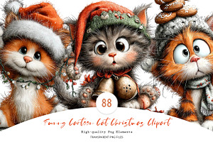 Funny Cartoon Cat Christmas Clipart, a Seasonal Illustration by CreationArt