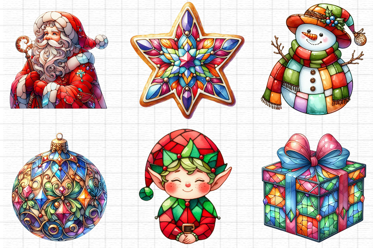 Christmas Stained Glass Clipart, a Seasonal Illustration by Daily.Designs
