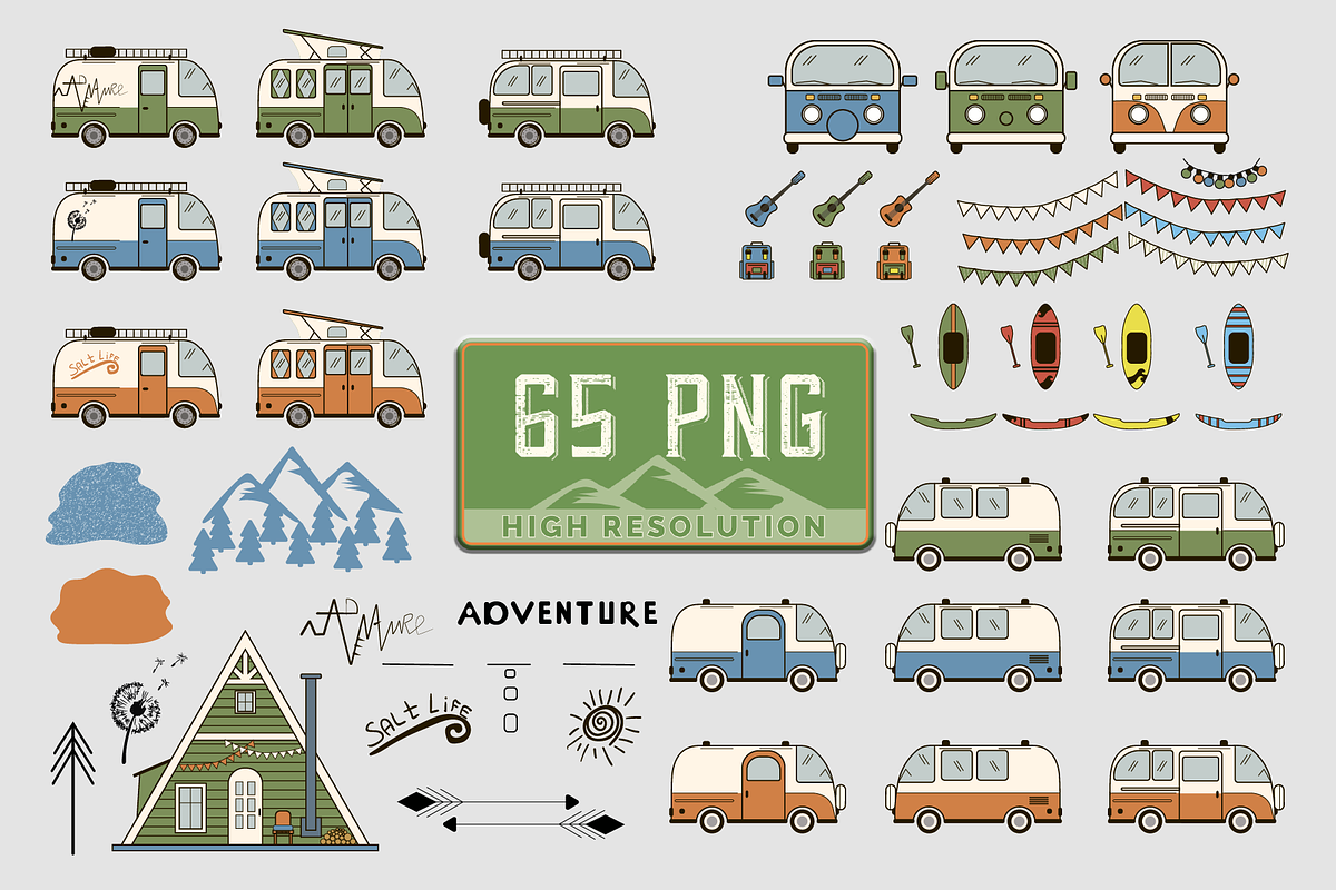 CamperVan ’65. Clipart collection, an Illustration by lokfrid (Photo 2 of 7)