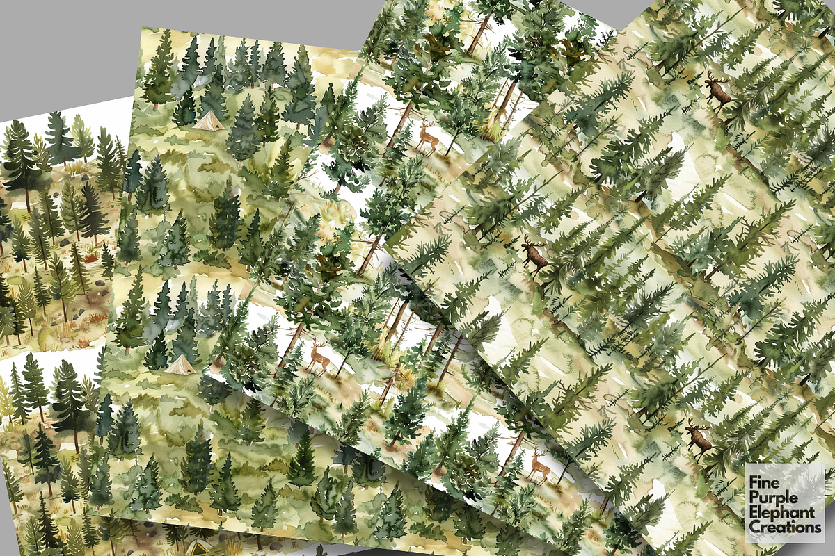 Watercolor Forest Camping Green Tree, a Pattern Graphic by Fine Purple Elephant (Photo 3 of 5)