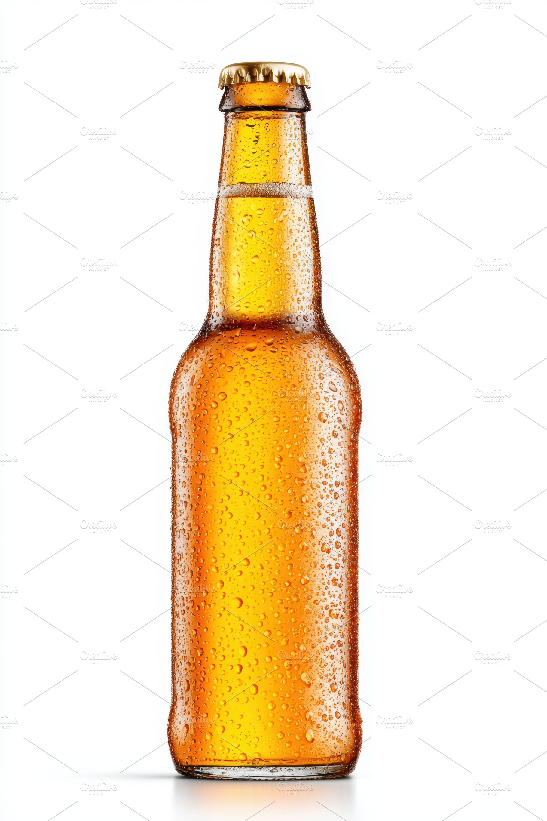Cold amber beer bottle with condensation, a Food & Drink Photo by AlyaAnd